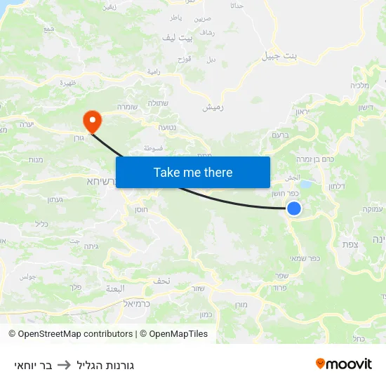 בר יוחאי to גורנות הגליל map