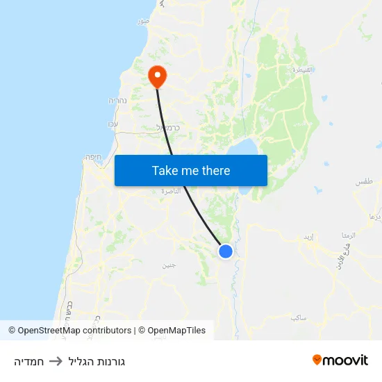 חמדיה to גורנות הגליל map