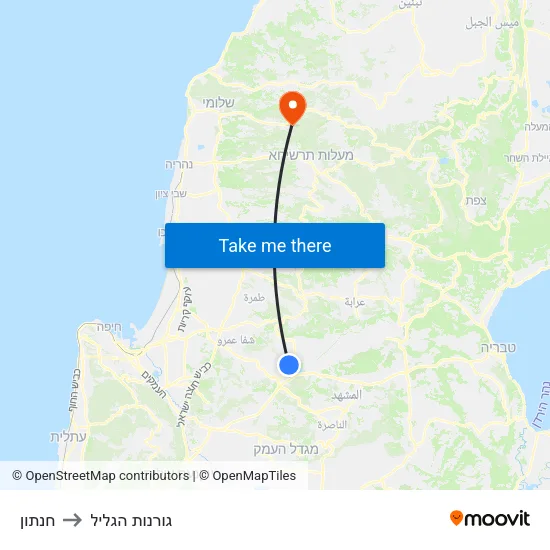 חנתון to גורנות הגליל map