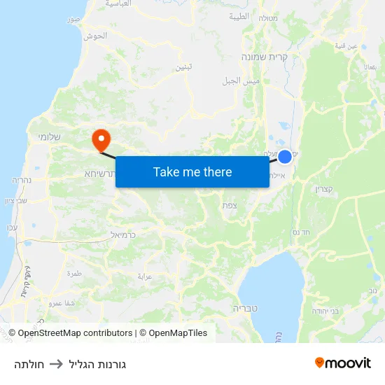 חולתה to גורנות הגליל map