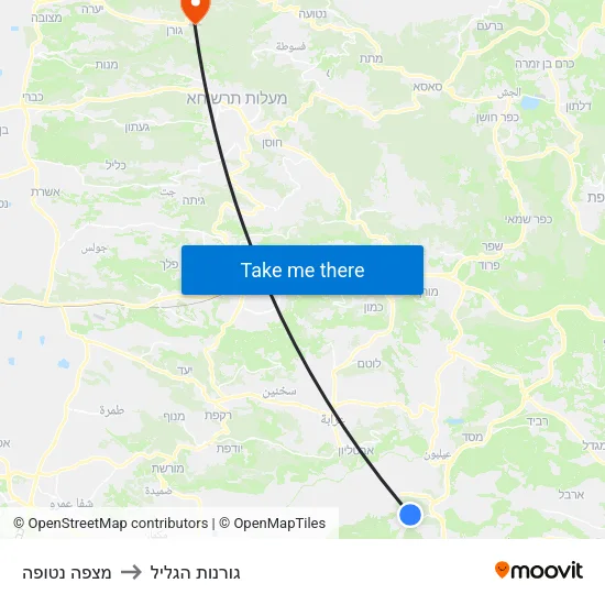 מצפה נטופה to גורנות הגליל map