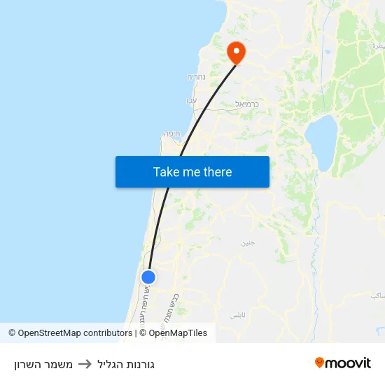 משמר השרון to גורנות הגליל map