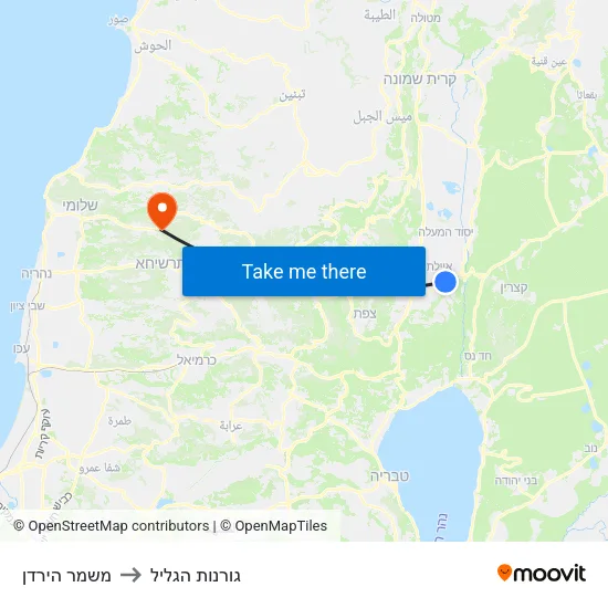 משמר הירדן to גורנות הגליל map