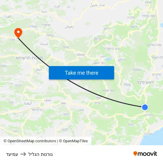 עמיעד to גורנות הגליל map