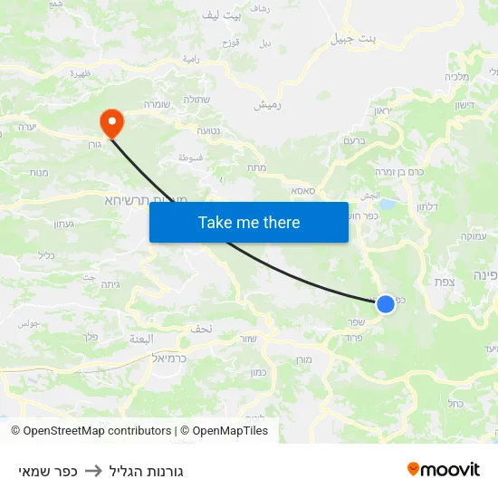 כפר שמאי to גורנות הגליל map