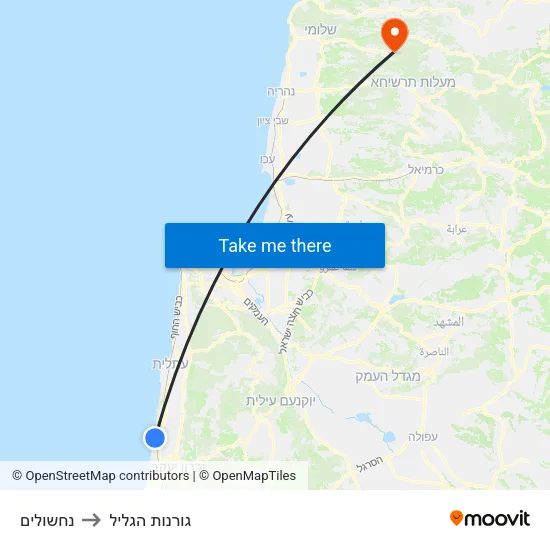 נחשולים to גורנות הגליל map
