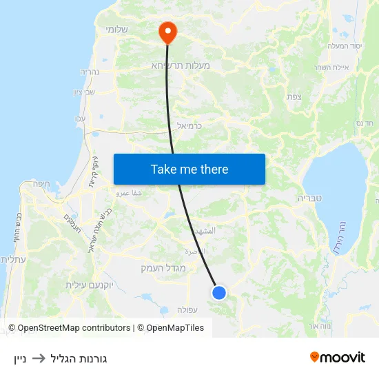 ניין to גורנות הגליל map