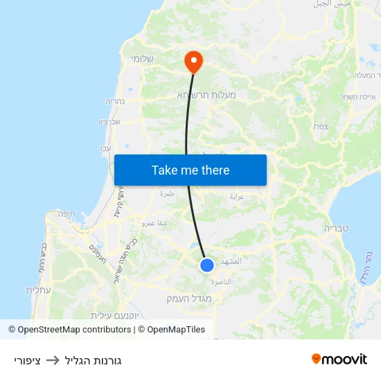 ציפורי to גורנות הגליל map