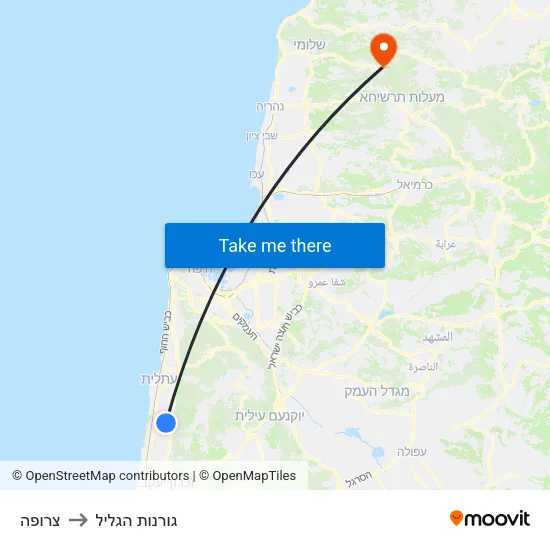 צרופה to גורנות הגליל map