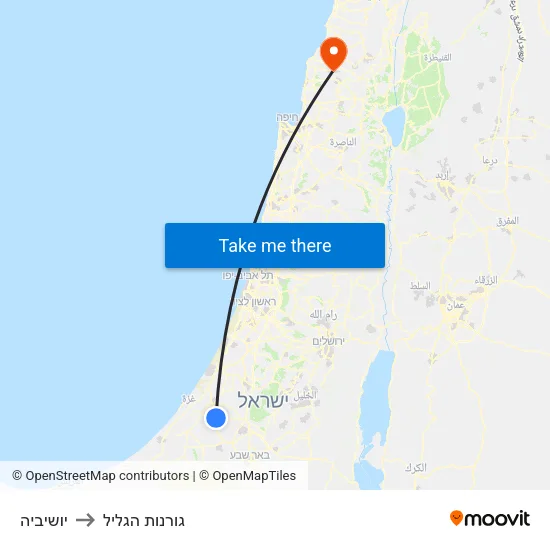יושיביה to גורנות הגליל map