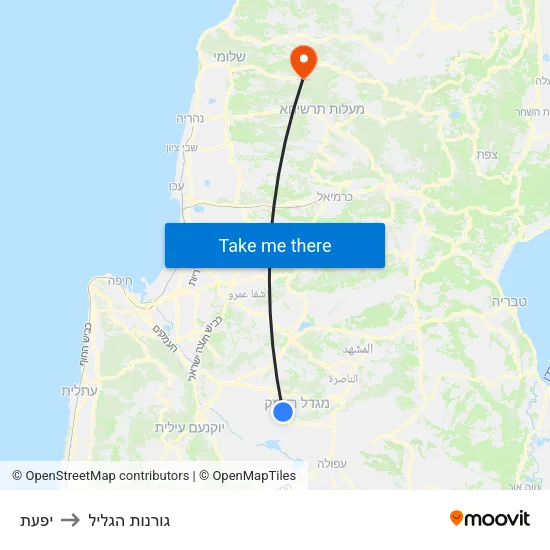 יפעת to גורנות הגליל map