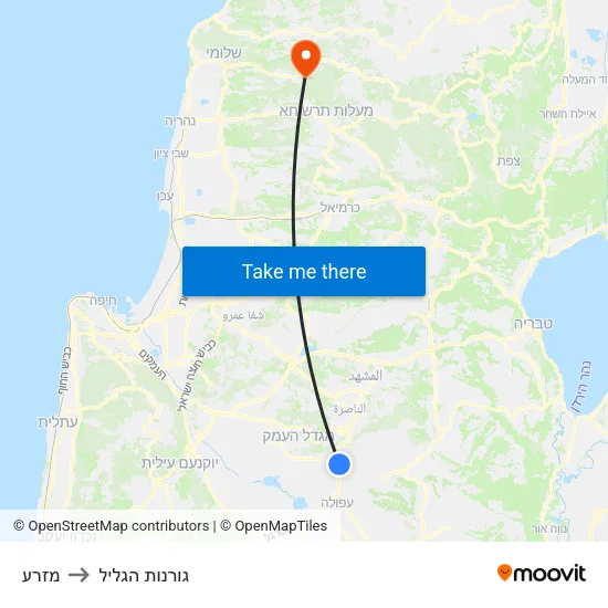 מזרע to גורנות הגליל map