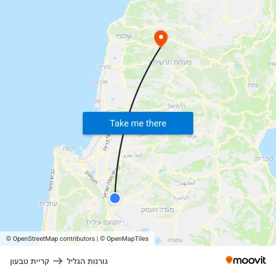 קריית טבעון to גורנות הגליל map