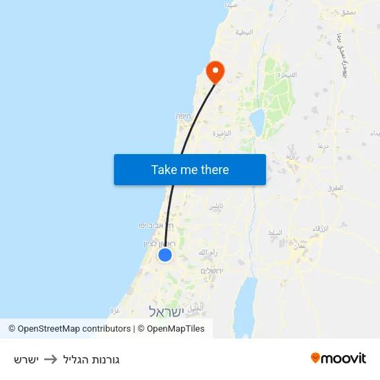 ישרש to גורנות הגליל map