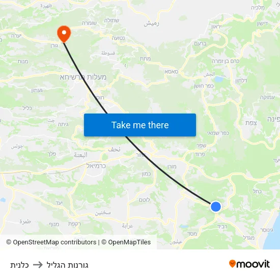 כלנית to גורנות הגליל map