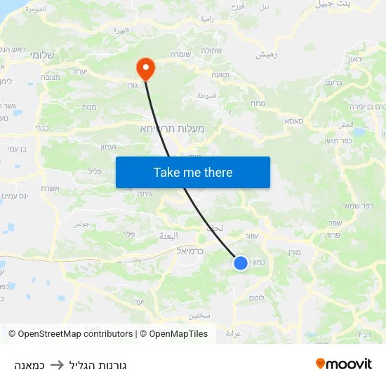 כמאנה to גורנות הגליל map