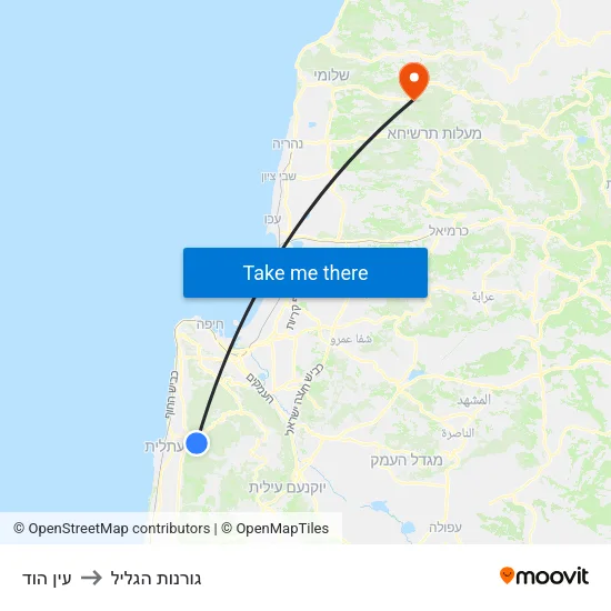 עין הוד to גורנות הגליל map