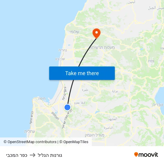 כפר המכבי to גורנות הגליל map
