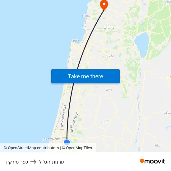 כפר סירקין to גורנות הגליל map