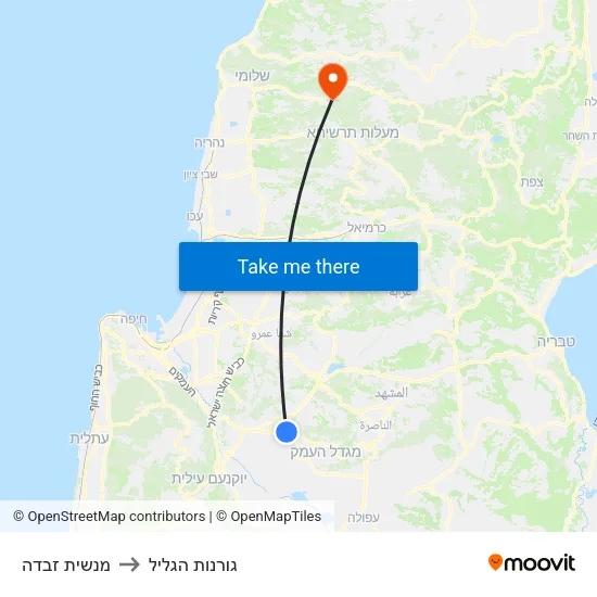 מנשית זבדה to גורנות הגליל map