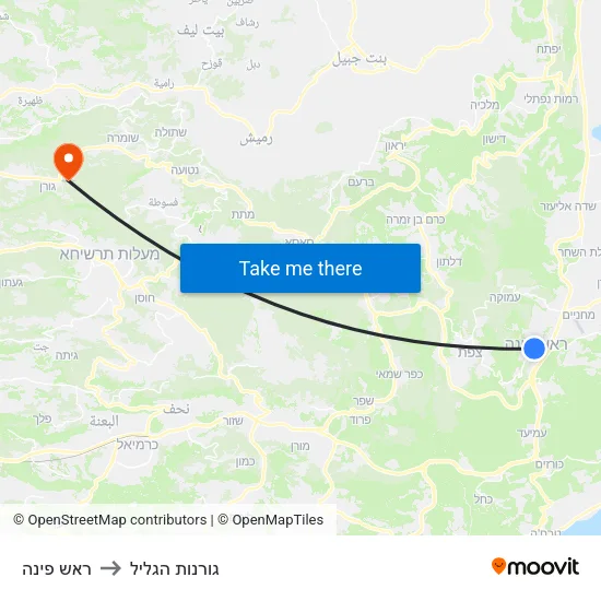 ראש פינה to גורנות הגליל map