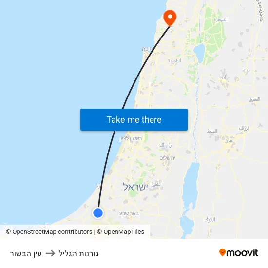עין הבשור to גורנות הגליל map