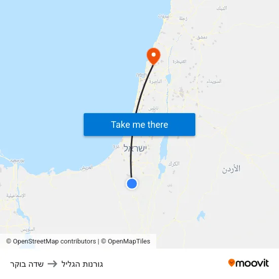 שדה בוקר to גורנות הגליל map
