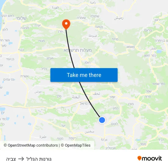צביה to גורנות הגליל map