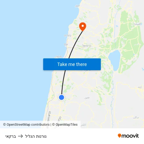 ברקאי to גורנות הגליל map