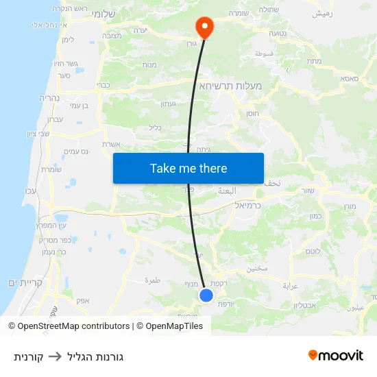 קורנית to גורנות הגליל map