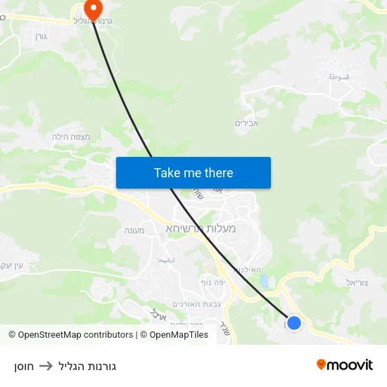 חוסן to גורנות הגליל map
