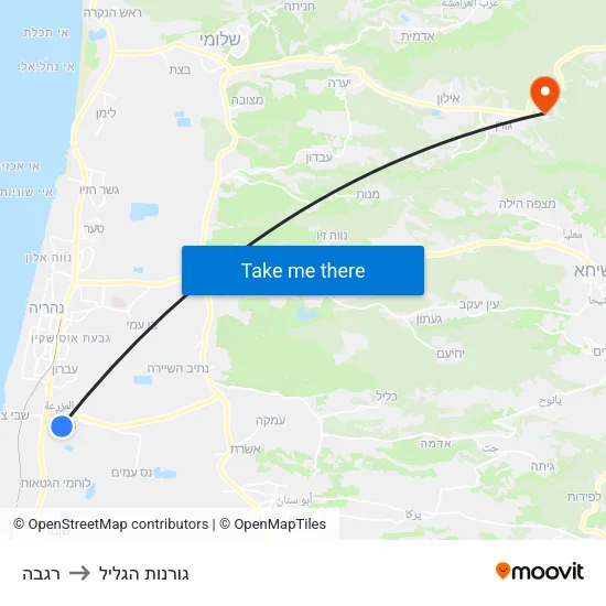 רגבה to גורנות הגליל map