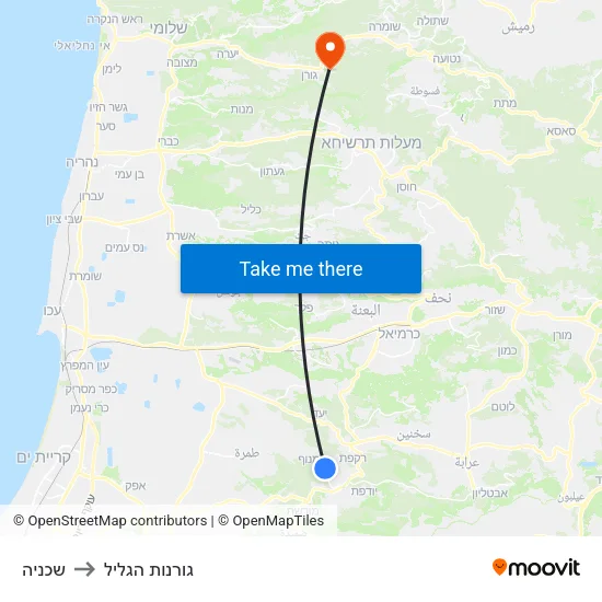 שכניה to גורנות הגליל map