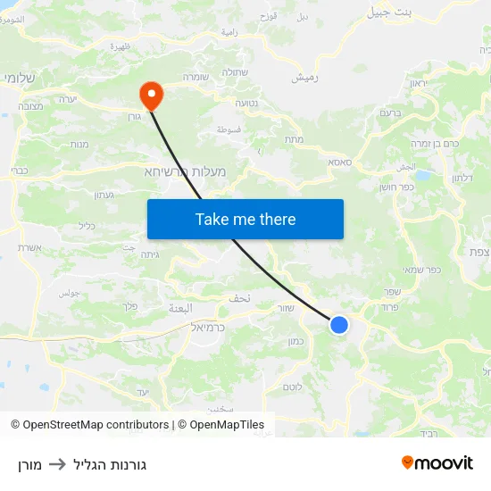 מורן to גורנות הגליל map