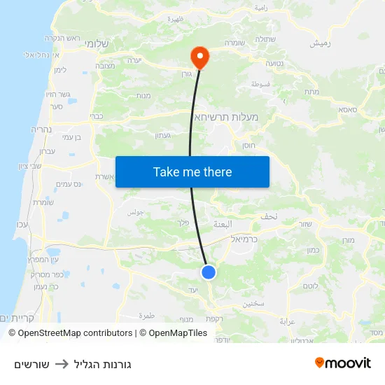 שורשים to גורנות הגליל map