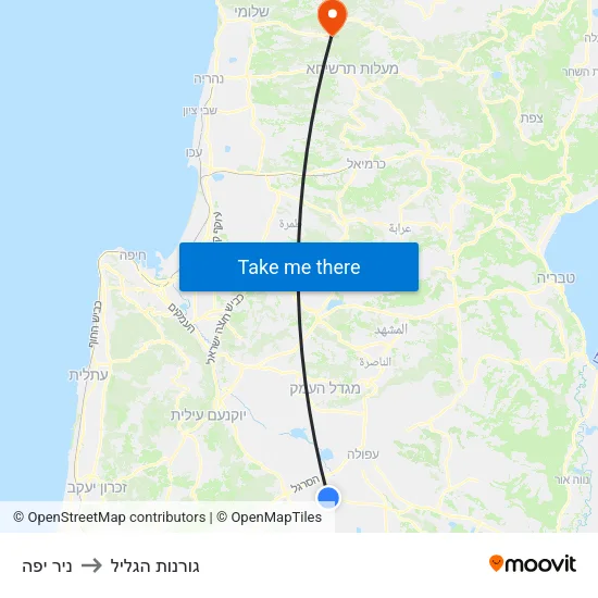 ניר יפה to גורנות הגליל map