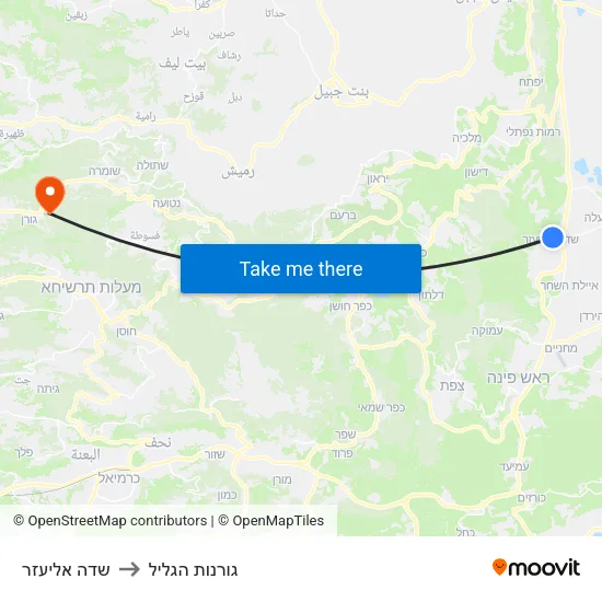 שדה אליעזר to גורנות הגליל map