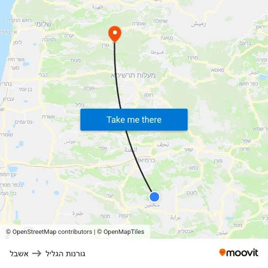 אשבל to גורנות הגליל map