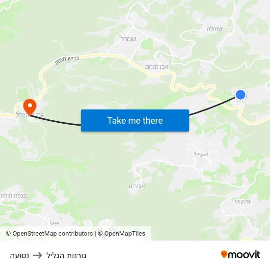 נטועה to גורנות הגליל map