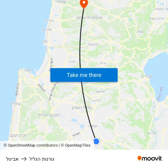 אביטל to גורנות הגליל map