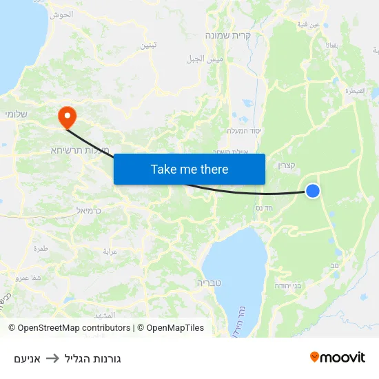 אניעם to גורנות הגליל map
