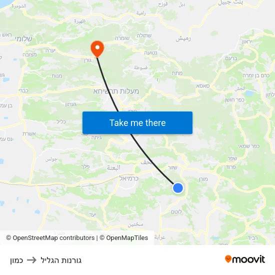 כמון to גורנות הגליל map