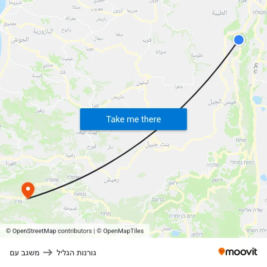 משגב עם to גורנות הגליל map