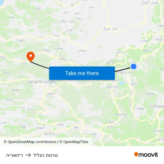 ריחאנייה to גורנות הגליל map