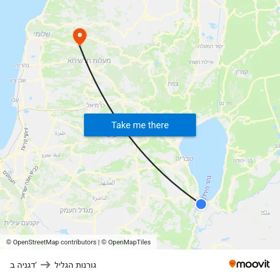 דגניה ב' to גורנות הגליל map