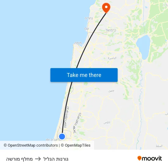 מחלף מורשה to גורנות הגליל map