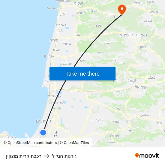 רכבת קרית מוצקין to גורנות הגליל map