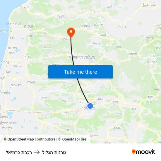 רכבת כרמיאל to גורנות הגליל map