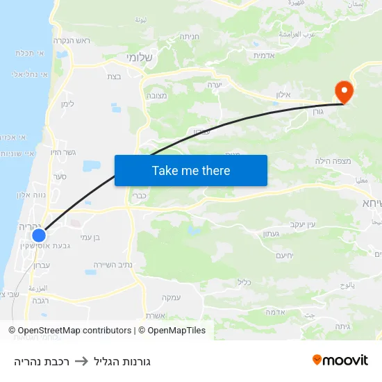 רכבת נהריה to גורנות הגליל map