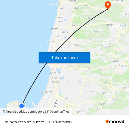 רכבת חיפה מרכז השמונה to גורנות הגליל map